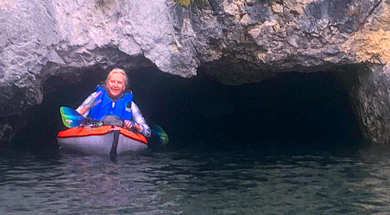 Nancy exiting the cave