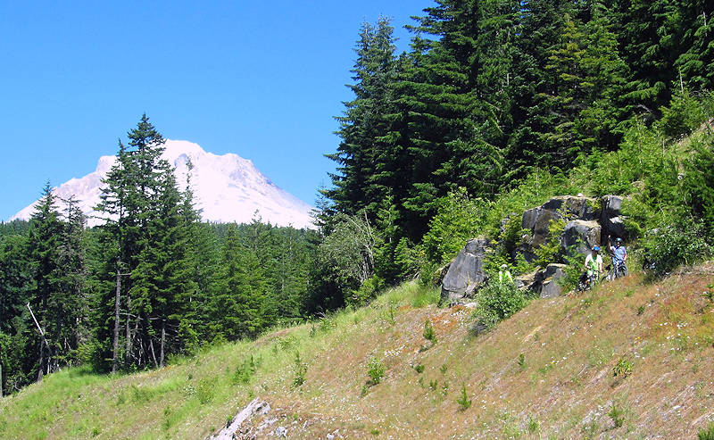 Down the ramp, with Mt. Hood in the back