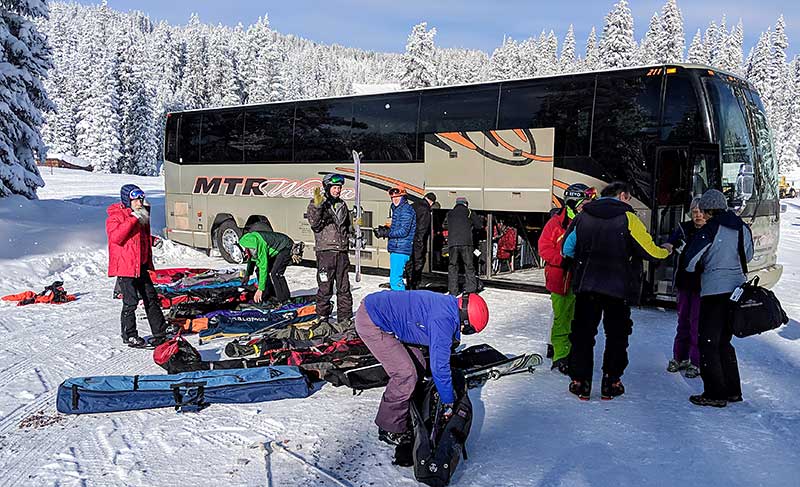 Unloading our skis